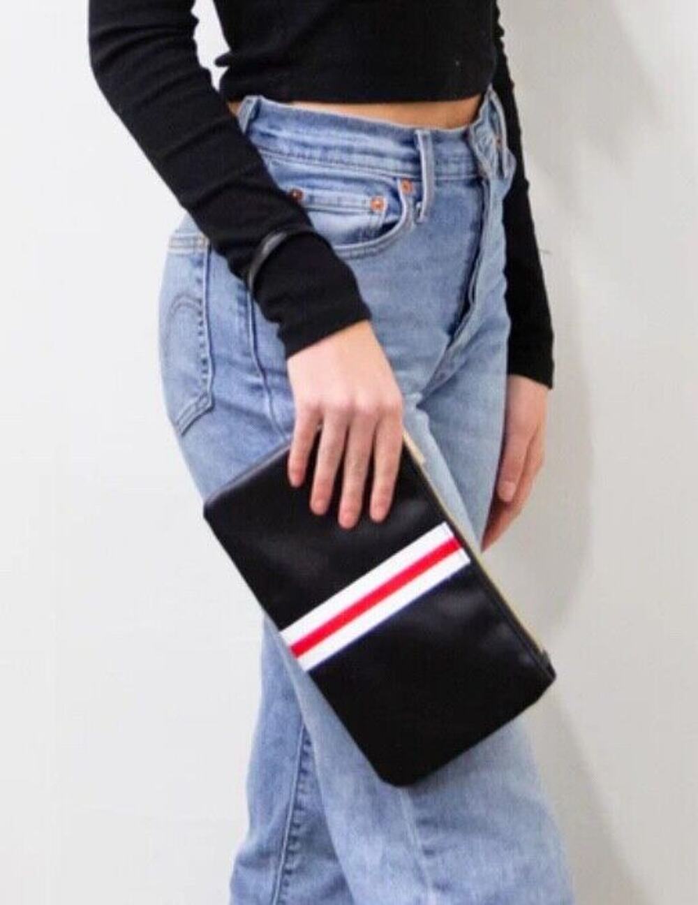 Funky Monkey Black Wristlet Clutch Faux Leather Moto Stripe Wallet Purse New